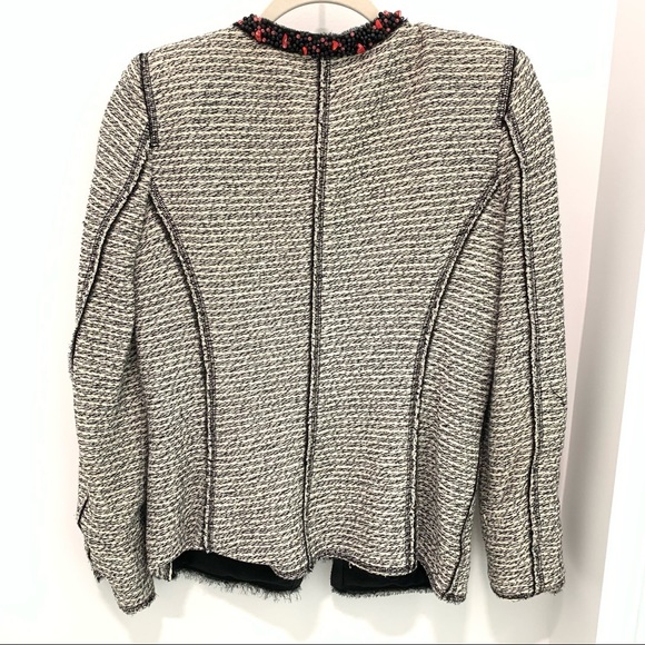 Zara Tweed Boucle Blazer Beaded Neckline Medium - Picture 7 of 12